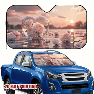 1pc 2D flat pring UV protection front Windshield Sunshade for Car, Uv protective sunshade, Heart and Flower 100% polyester Father's Day Perfect for Easily block heat UV protection foldable, Car Sun Protector