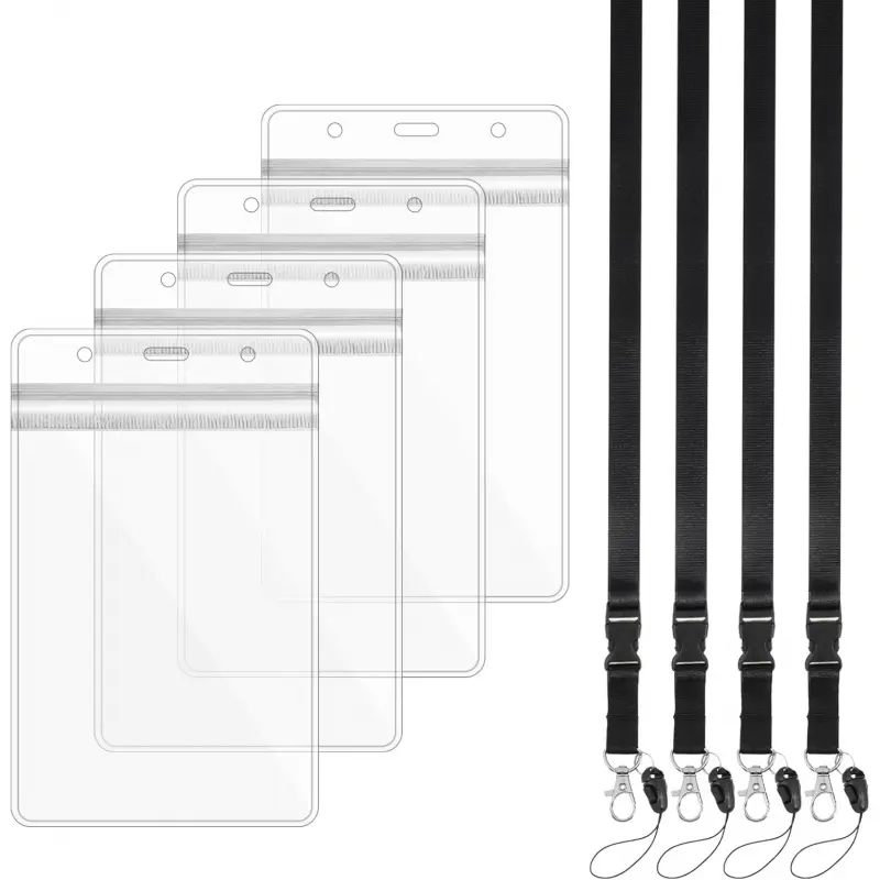 Transparent Plastic Passport Cover with Lanyard, Waterproof Passport Holder, ID Document Case, Passport Protector, Document Sleeve, for Travel, Name Badge, ID Card, Credit Card (4-Pack, Black): Travel Accessories, Office Supplies