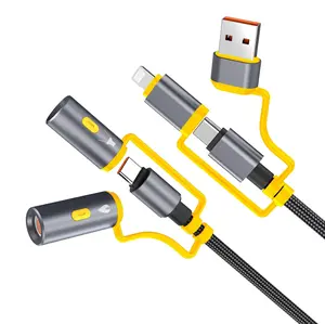 [Buy 1 Get 1 Free] 6-in-1 Cable, PD 60W Fast Charging, Data Sync, USB-A, Type-C, Lightning, Nylon Braided, Compatible with iPhone, iPad, Android, Laptops,4FT