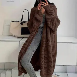 NewAutumn Winter Women's Loose Long Sleeve Knitted Cardigan Wrap Top Plus Size Heather Grey for Lazy Wear Can be used with a raincoat