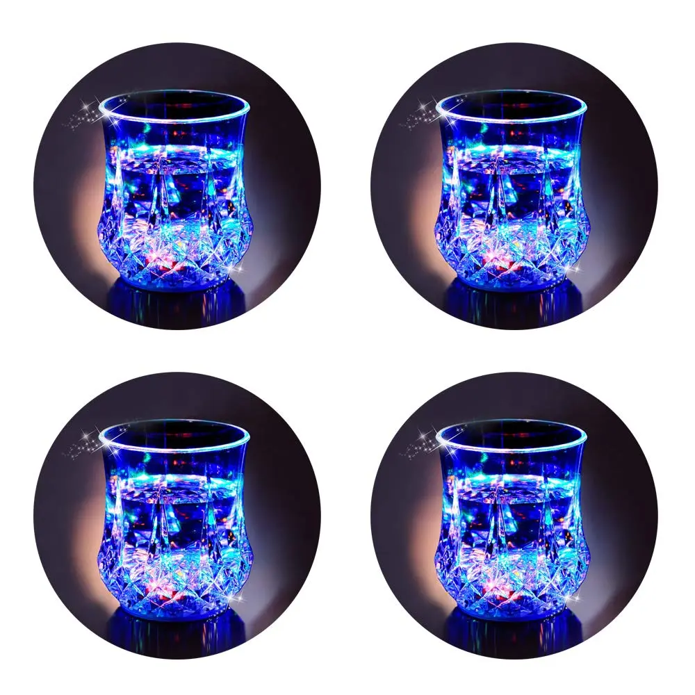Novelty Bottle Party Supplies, Father's Day Gift 2-4-6Pack Liquid Activated LED Flash Crystal Drink Set, Multicolor Water-Activated Auto-Light-Up Plastic Tumblers for Bar Party Decor, Festive Plastic Cup