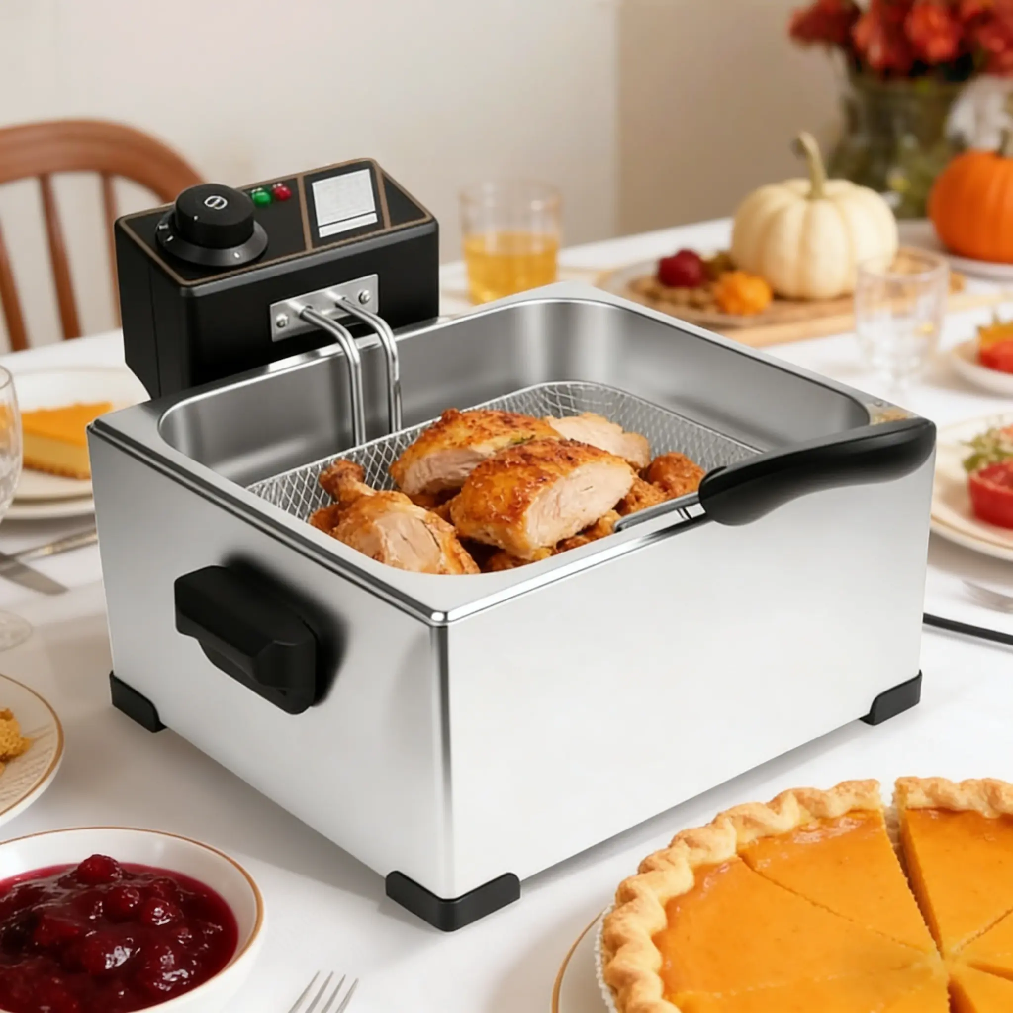 Household Visual Window 5L Deep Fryer - Family-Sized, 110V Input, Adjustable Temperature Control, Built-In Oil Drainage Bracket, Removable Parts for Convenient Healthy Snacks (Fried Chicken, French Fries)