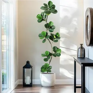 Gaomon 7FT Lifelike Texture Artificial Fiddle Leaf Fig Tree - Realistic Look Fake Indoor Decorative Plant with Black Planter Pot, Large Fake Tree for Home, Office Decor