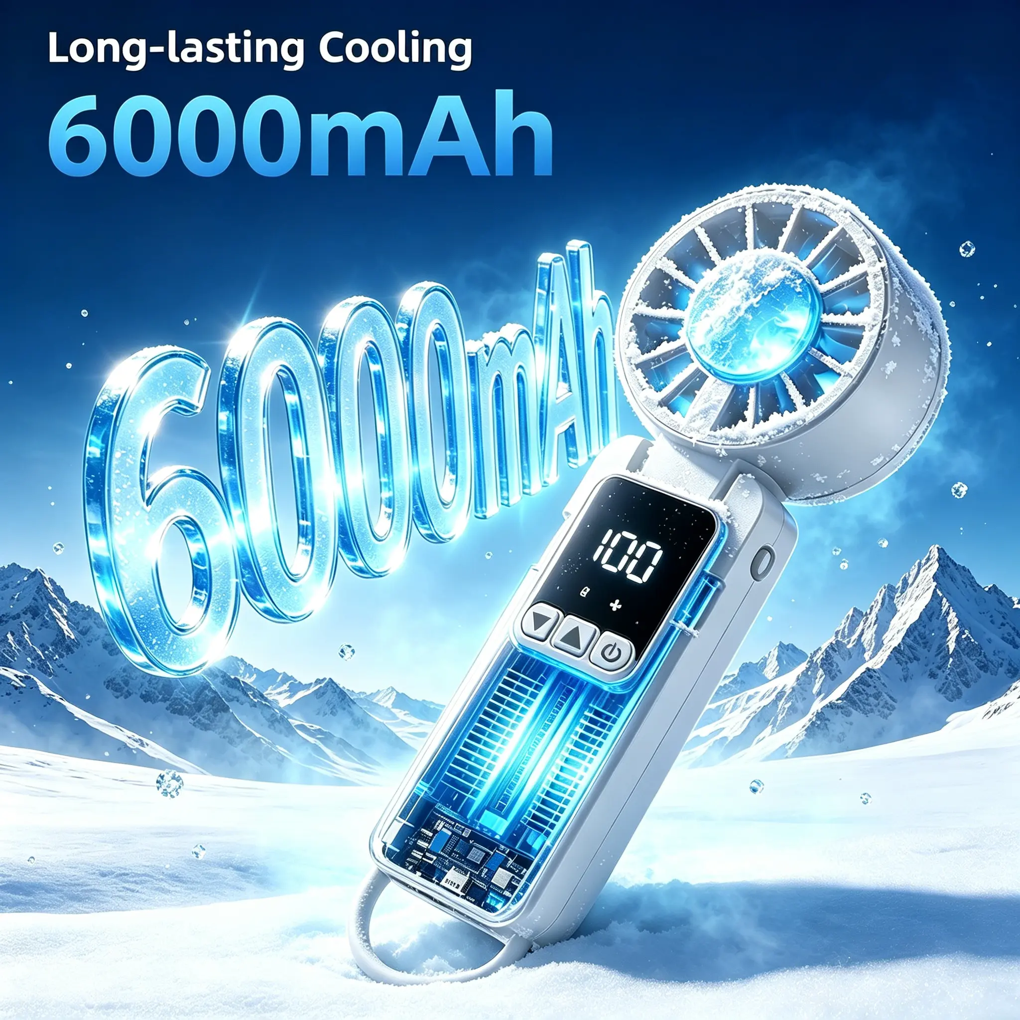 Mini Portable Turbo Handheld Cooling Fan, 199 Adjustable Speeds, 6000mAh USB Type-C Rechargeable, Digital Battery Display, Press-and-Hold Speed Control, Personal Pocket Fan for Travel Beach Camping, Funny White Elephant Gift