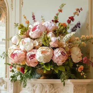 A  13-Head Artificial Champagne Peony Bouquet - Silk Peony Stems & Event Decoration, Festival Floral Arrangement | For High-End Indoor & Outdoor Weddings, Valentine's Day Gifts, | Fade-Resistant Design,  Decorative Ornaments flowers bouquet