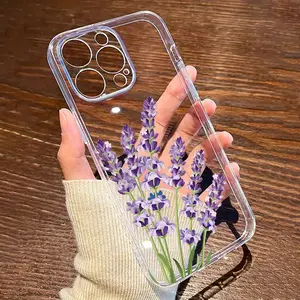 A Transparent Anti-drop Phone Case with Purple Lavender Flower Clusters, Suitable for iPhone 17 Air/16 Plus/15 Pro Max/14 Pro/13/12/11/XS Max/X, Ideal Gift for Family, Friends, Lovers, Girlfriends, Best Choice for Holiday Gifts TMZB111
