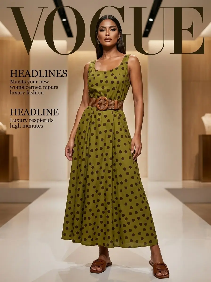 Women's ESYAZO Vintage Italian Polka Dot Maxi Dress - Premium Sleeveless Belted Casual Summer Long Dress with Elegant Fabric