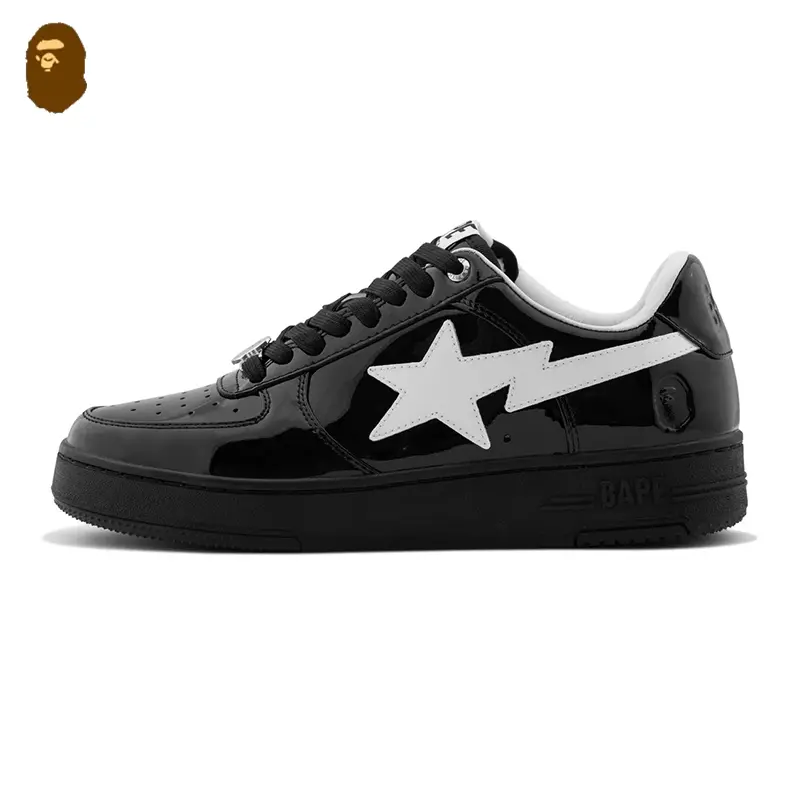 BAPE STA #1 M2 Patent Leather Sneakers Low Top Streetwear Skate Shoes for Men Women Footwear Boy