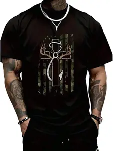 100% Cotton Hunting Fishing Faith Christian Hunter Fisherman Camo USA T-Shirt Men Graphic Tee with Patriotic Design