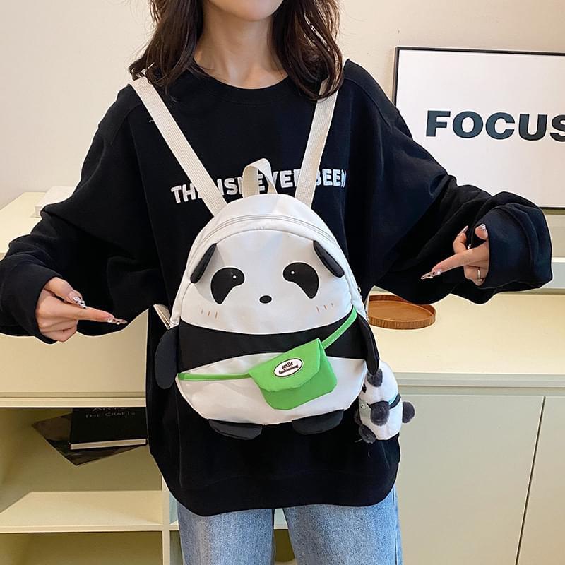 Panda Pal Composite Fabric Backpack with Adjustable Strap - 30cm x 25cm x 8cm