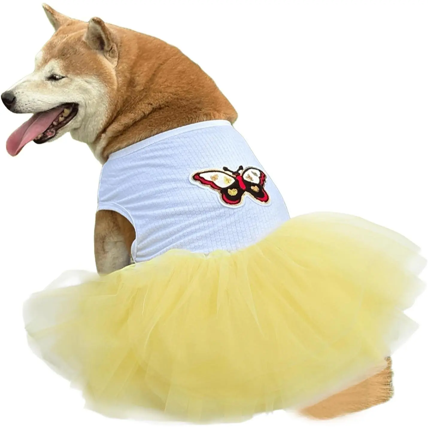 Dog Princess Dresses for Large Dogs Girls Sleeveless Pullover Wedding Birthday Tutu Dress with Butterfly Embroidered Summer Breathable Big Breed Female Dog Clothes(Yellow,3XL)