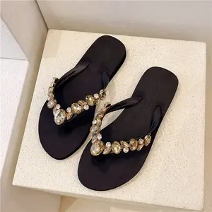 Women's Stylish Rhinestone Slide Sandals Casual & Comfortable Flat Sandals Versatile Rhinestone Sandals for Beach, Outdoors, and Daily Wear Trendy & Versatile Slide Sandals for Women and Teens Casual Walking Shoes / Flip-Flops