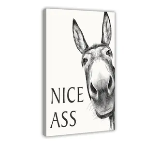 Nice Ass Donkey Canvas Wall Art - Funny Bathroom Decor Black White Humor Canvas Print