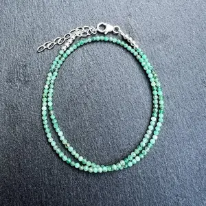 May Birthstone AA Green Emerald Crystal Necklace, Faceted Round Beads, Dainty Gemstone Jewelry