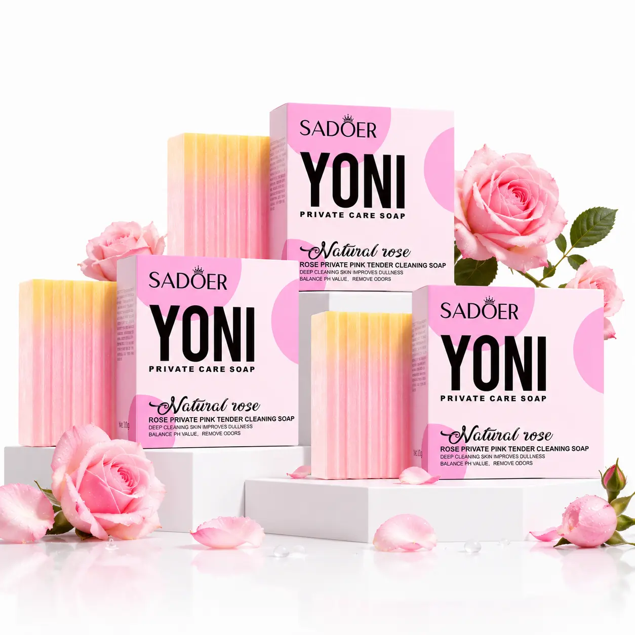 Rose Yoni Cleanser Soap for Gentle Daily Intimate Body Care - Balances pH, Creates Foam, Removes Odor, 3.5oz (3 Pack)