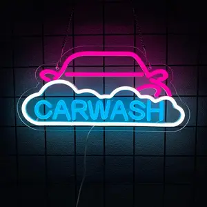 Car Wash Neon Sign Neon Lights USB Powered Ultra  Hanging Wall Art Decoration for Gas Station Facility Detailing Business Service Home Shop/Truck
