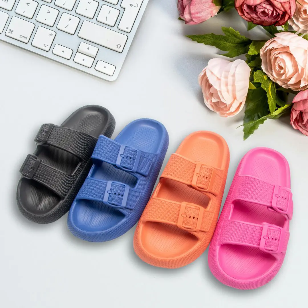 Womens Slip-on Sandals – Casual, Cute & Comfortable Slippers for Summer – Use Indoor or Outdoor adjustable buckle straps