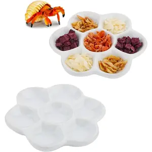 2 Pcs Hermit Crab Ceramic Food Dish, 7 Compartments Anti-turning Food & Water Bowl (White)