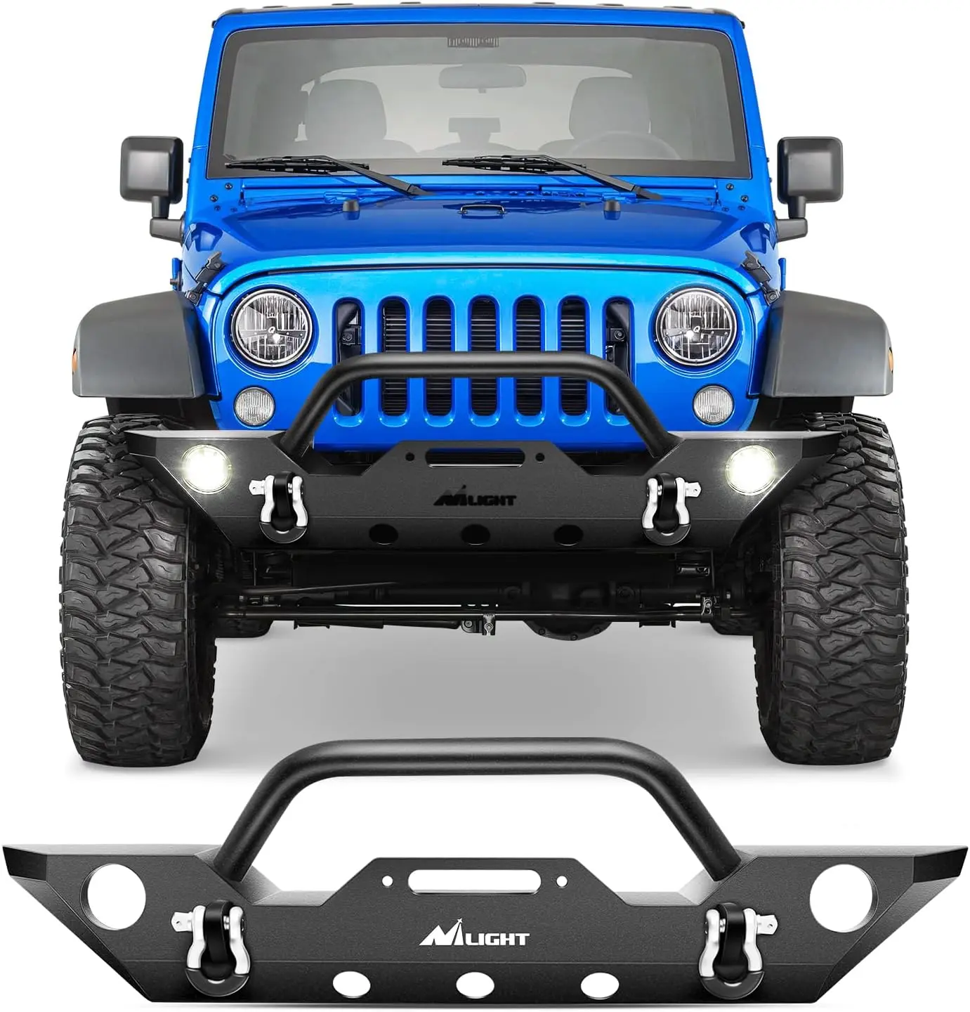 Nilight Front Bumper for 2007-2018 Jeep Wrangler JK/JKU Vehicle, Metal Steel Sheet Construction for Durability, Rock Crawler Design, Fog Light Holes, Winch Mount Plate, Off-Roading Car Accessory
