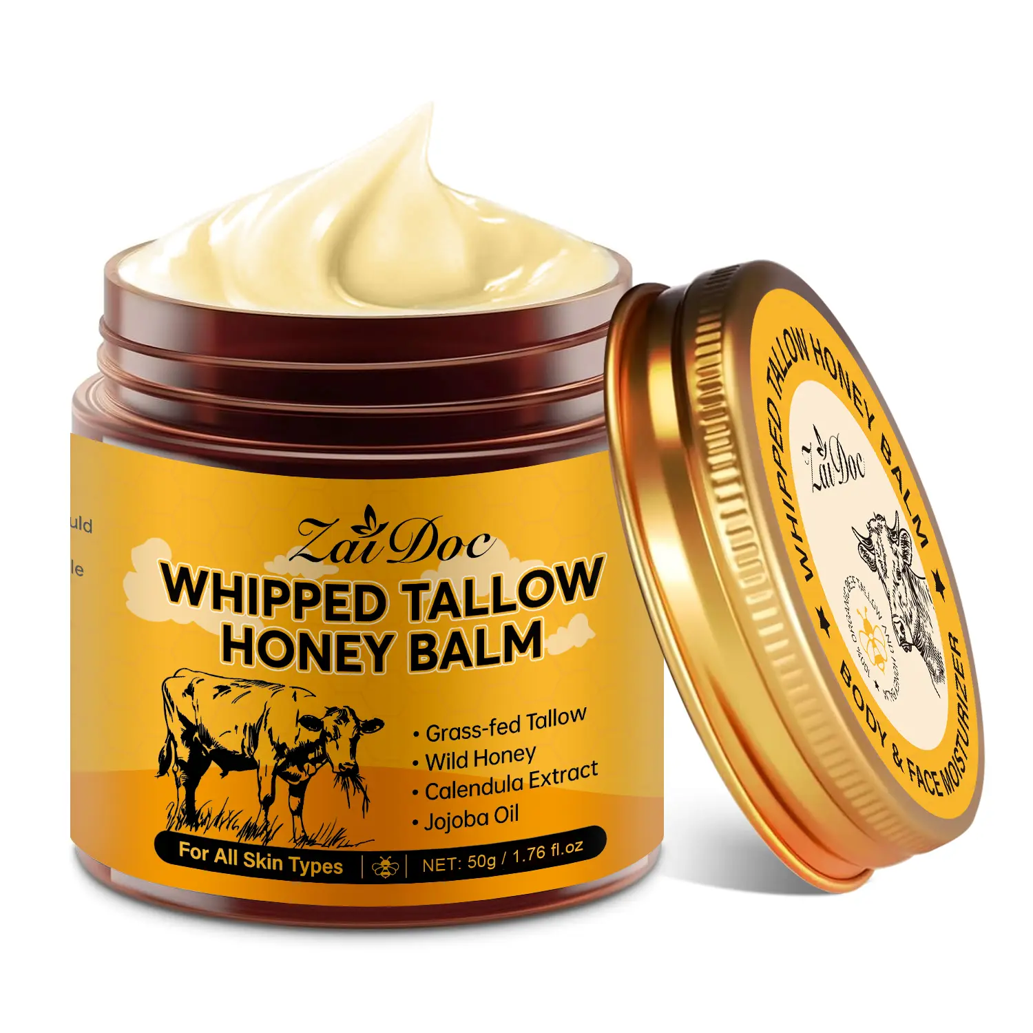 Whipped Grass-Fed Beef Tallow Honey Balm -50g,Moisturizing Cream for Soft, Smooth Skin - Handmade All-Natural Moisturizer - Lavender,hydrating, comfort, moisture boost cream, luminous firming cream, body care, hydrating dry skin
