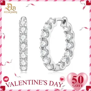 【exclusive in livestream】Delzzad Iced Out Hoop Earrings VVS Synthetic Moissanite S925 Unisex Earrings Jewelry Perfect Birthday Anniversary Christmas Gift for Men Women Wedding Set