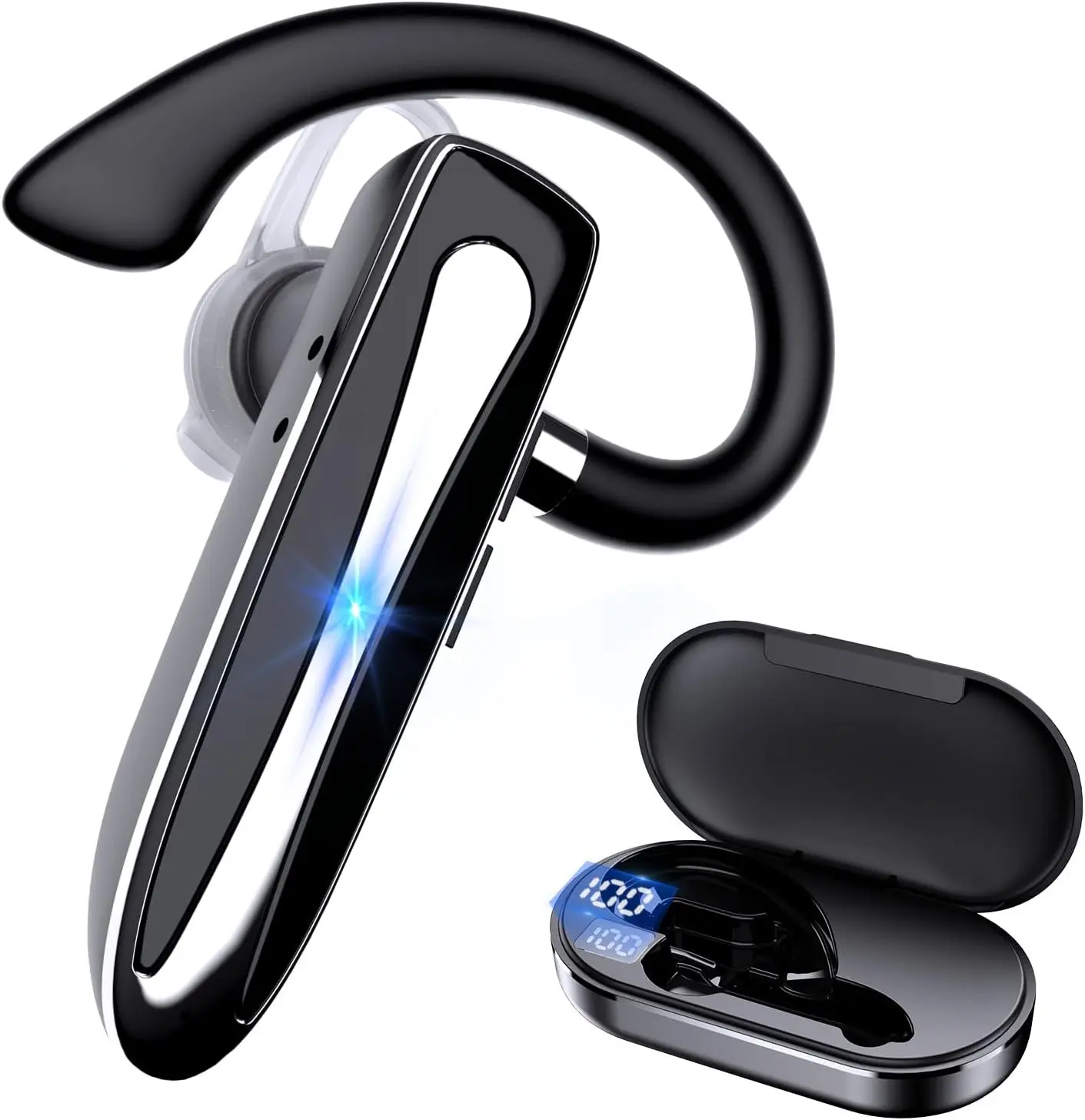 Wireless Single-Ear Bluetooth Business Earphone - Chargeable Electronic Audio Device with Plastic Charging Case, 150-Hour Noise Canceling, Built-in Mic for Truckers, Bluetooth Controller, Hands-Free Interactive, Compatible with iOS Android Cell Phones