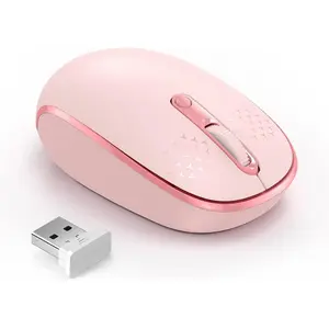 Wireless Mouse, 2.4G Quiet Computer Mouse with USB Receiver, 4 Buttons Portable Cordless Mice for Chromebook, Laptop, PC, Mac, 800/1200/1600 DPI - Pink
