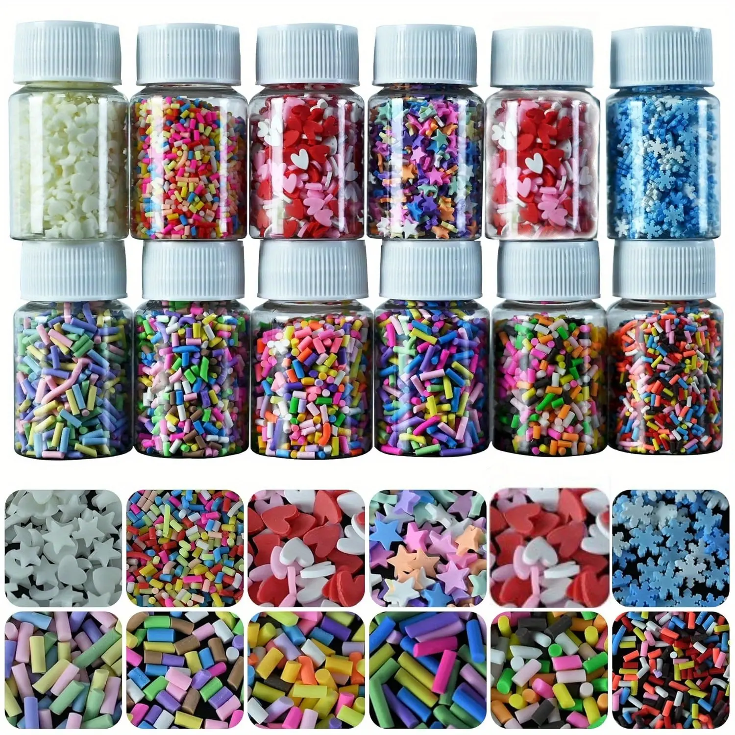 Fake Sprinkles 12 Jars 180g, Polymer Clay Sprinkles for Resin Slime Crafts, Faux Candy Sprinkles for Nail Art & DIY Projects