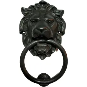 Lion Head Door Knocker, Solid Brass, 7 Inch Height, Black Oxide Finish