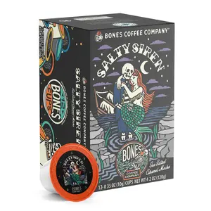 Bones Coffee Company Salty Siren, Sea Salted Caramel Mocha Flavored Pods | 12ct Kcups Beverage Bean Sugar Milk