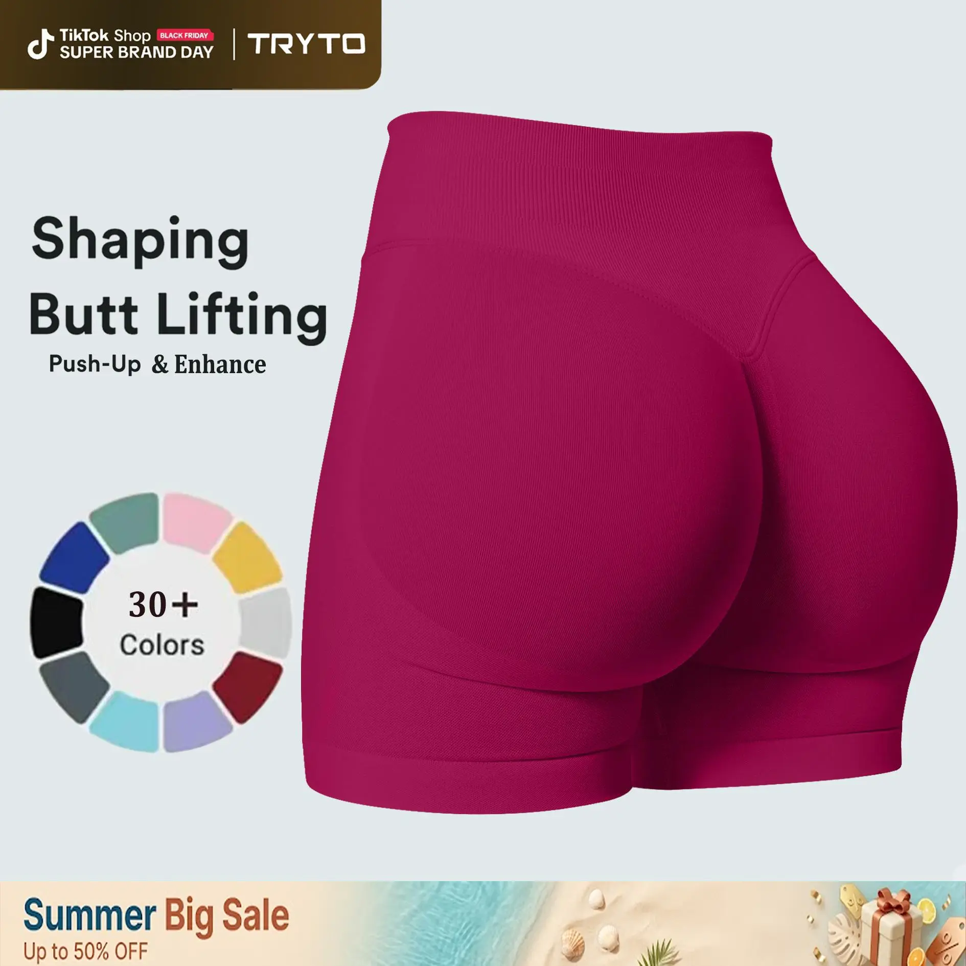 TRYTO Impact Shorts Fitness Sportswear Women Hidden Scrunch Activewear Compression Gymwear Workout Comfortable High Stretch Skinny Shorts Invisable Butt Lifting Seamless