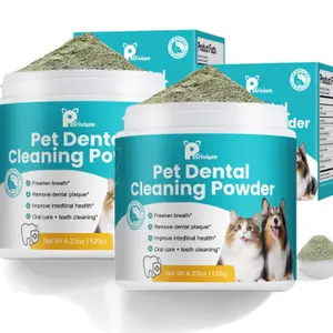 2 Pack-Large Jar 120g Dog Teeth Cleaning Powder，60 Servings Pet Dental Cleaning Powder for Dogs & Cats – Removes Tartar & Stains, Freshens Breath, Natural Oral Care Toothpaste Alternative，Plaque Tartar Remover with Postbiotic