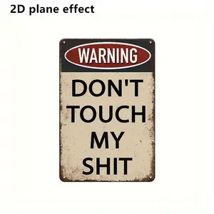 Vintage Tin Warning Sign Set (5.85in x 7.8in) - Durable Fiberboard Wall Hanging Decor for Garage, Room - Humorous "Don't Touch My Stuff" Rustic Finish Home Supply, Ideal Gift