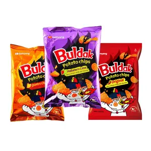 Samyang Korean Spicy Chicken Ramen Snack Chips Combo - 3 Flavors: Buldak Original, Havana Chili Lime, Four Cheese - Crispy Potato Chips for Snack Lovers