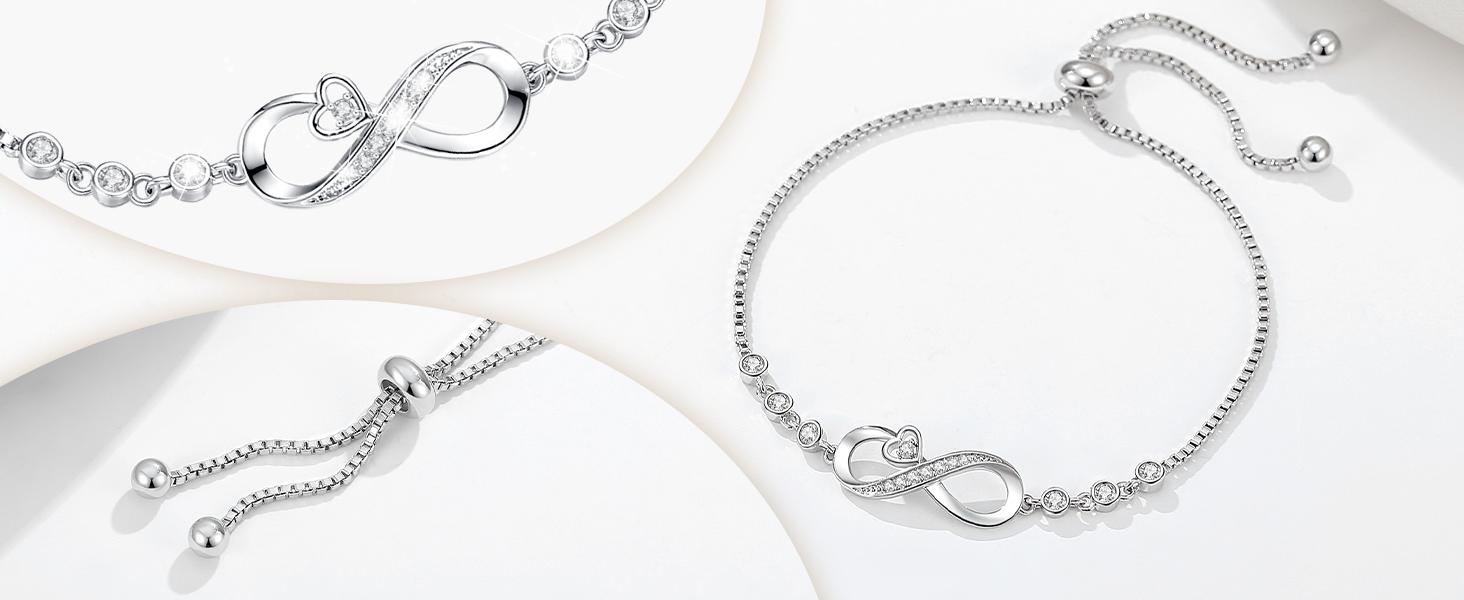 Infinity Love Heart Women's Bracelet - Adjustable Bracelet, The Best Gift for Mom, Mother's Day, Valentine's Day, Birthday Gift, Suitable for Jewelry Gifts for Mom and Grandma