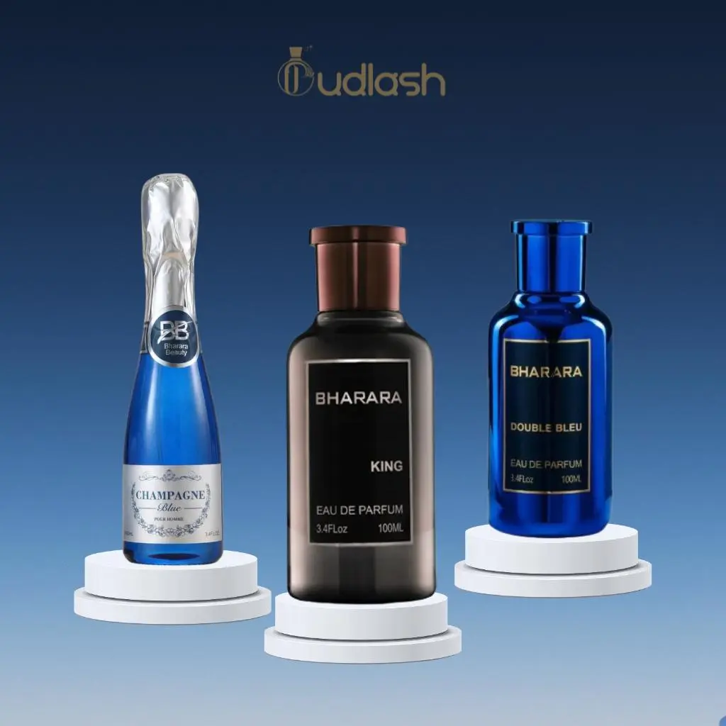 Bharara Bundle | Bharara King + Bharara Champagne Bleu + Bharara Double Bleu | Men's Fragrance | Eau De Parfum | 3.4 oz | Grassy - Lemon & Bergamot