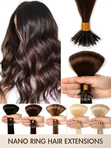 Nano Ring Beads Hair Extensions 50pcs, High-Quality Human Hair, Natural Highlight Pre-bonded Nano Rings, Seamless Attachment Non-Damaging, Silky Glossy Finish, Quick Installation & Easy to Maintain, Daily Wear for Work & Dates