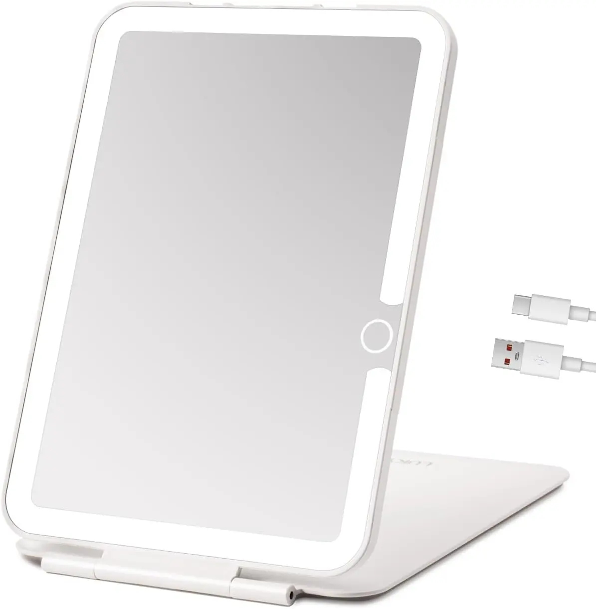 Rechargeable Travel Mirror with Light 7x5 Inch | Portable Lighted Makeup Mirror,3 Color Lights Adjust Brightness,Tabletop Folding LED Mirror