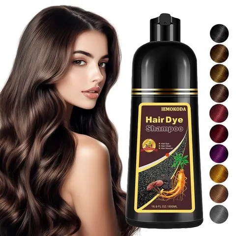 IEMOKODA Dark Brown Hair Dye Shampoo- Can Cover Gray Hairs, Herbal Ingredients, Contains Ginseng Extract, Natural Haircoloring， Mother‘s Day Gift