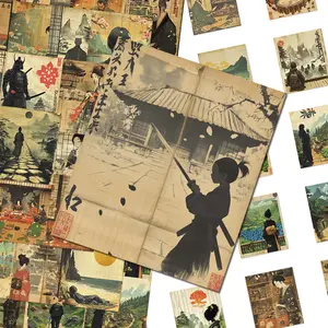 Woodblock Printing Series Sticker, 50pcs/set Japanese Style Decorative Sticker, DIY Decals for Water Bottle, Laptop, Phone Case, Scrapbooking, Journal Making, Screen Protector
