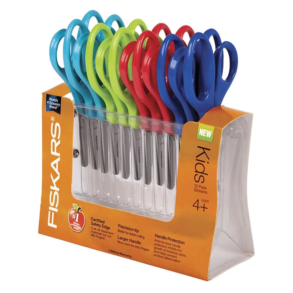 FISKARS FSK1067002 5 in. Pointed Safety Edge Kids Scissors, Vibrant 12-Pack, Ergonomic Thumb Loop Paper Cutters, Classroom Supplies for Teachers, Moms, Vibrant Pack