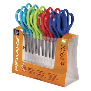FISKARS FSK1067002 5 in. Pointed Safety Edge Scissors, Vibrant 12-Pack, Paper Cutters, Classroom Supplies