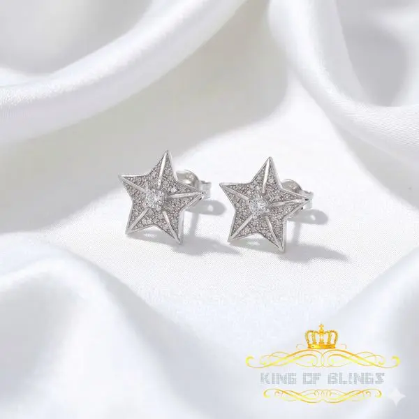 King Of Bling's 925 Sterling Silver White 0.25ct Diamond For Women's / Men's Stud Star Earrings
