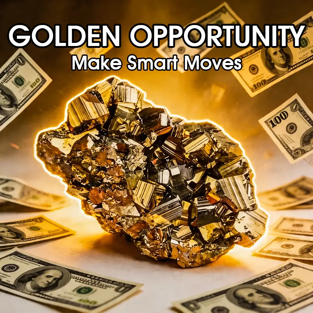 MIRGREE Pyrite Crystal Wealth Kit - Raw Pyrite Cluster for Money & Abundance,Perfect Feng Shui Gift for Entrepreneurs