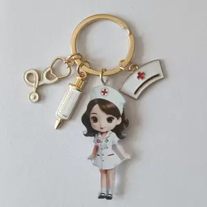 3PCS Cute Nurse Acrylic Keychain with Stethoscope & Syringe Charms Ideal Graduation Gift for Nurses Medical Students