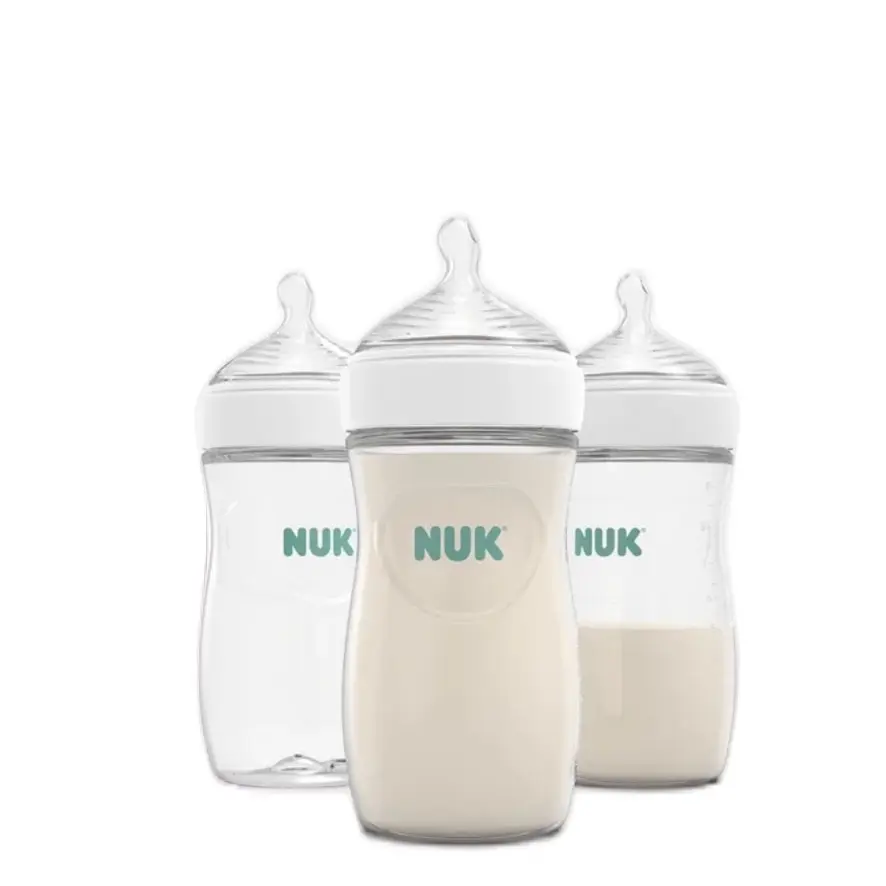 NUK Simply Natural Baby Bottles, 3 Pack, Clear, Helps Prevent Colic & Gas, Medium Flow Nipple, For Babies 1+ Months, 9 oz, Baby Bottles & Accessories