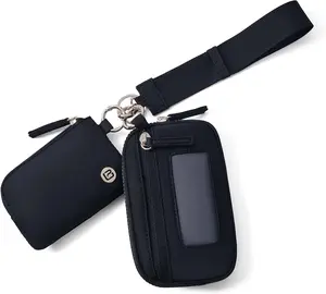 Nylon Wristlet Wallets, Dual Pouch Keychain Wristlet Wallet, RFID Small Wallet With Coin Pouch,ID Window For Travel