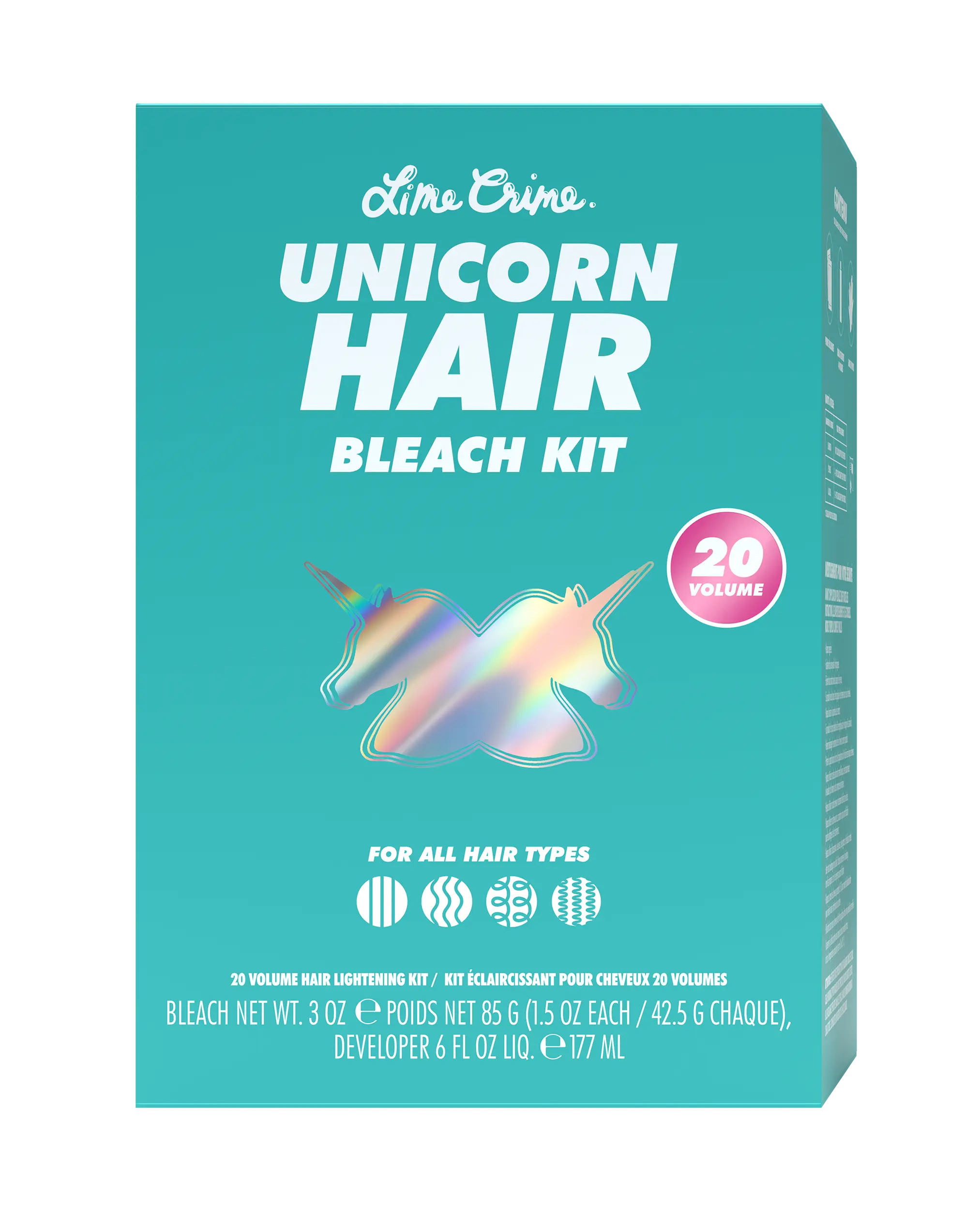 Lime Crime Unicorn Hair Bleach Kit 20v/40v Bowl Brush for All Hair Types Platinum Blonde Lightening Powder Bleach