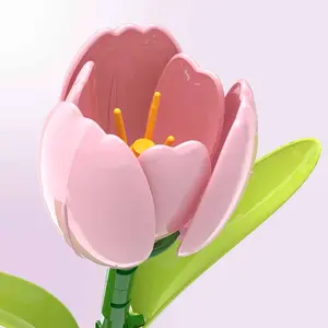 Pink tulip Bouquet Building Blocks Set,DIY Artificial Eternal Flower Kit,,Home Decor for Valentine's Day Birthday Anniversary