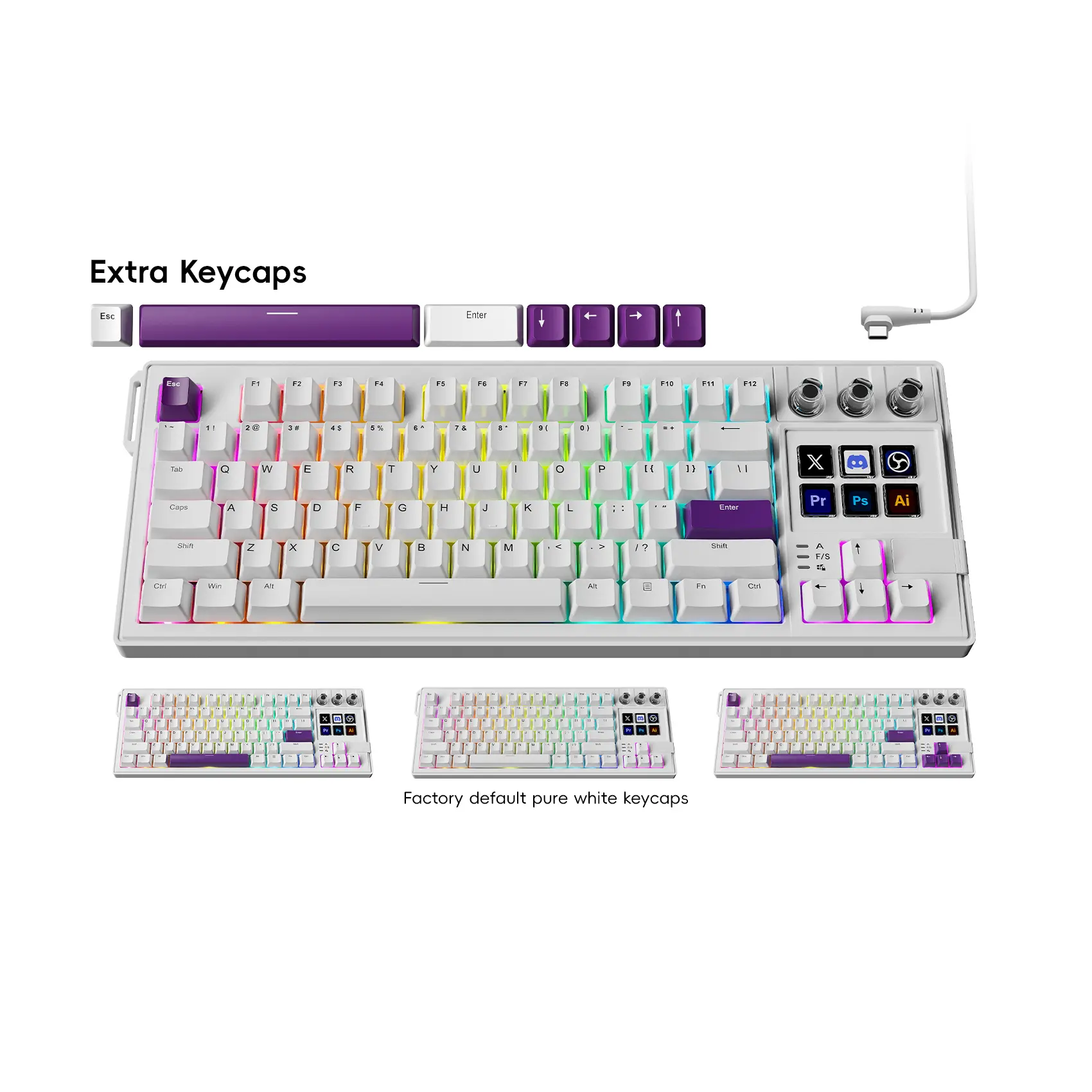 MiraBox K1 Pro 87-Key RGB Mechanical AI Keyboard - Programmable Stream Controller with 6 LCD Keys, 3 Custom Knobs, 1×USB-C to USB-A Cable, 1×Quick Start Guide, 100+ Icon Libraries for Streamers, Content Creators, Gaming | Windows/macOS